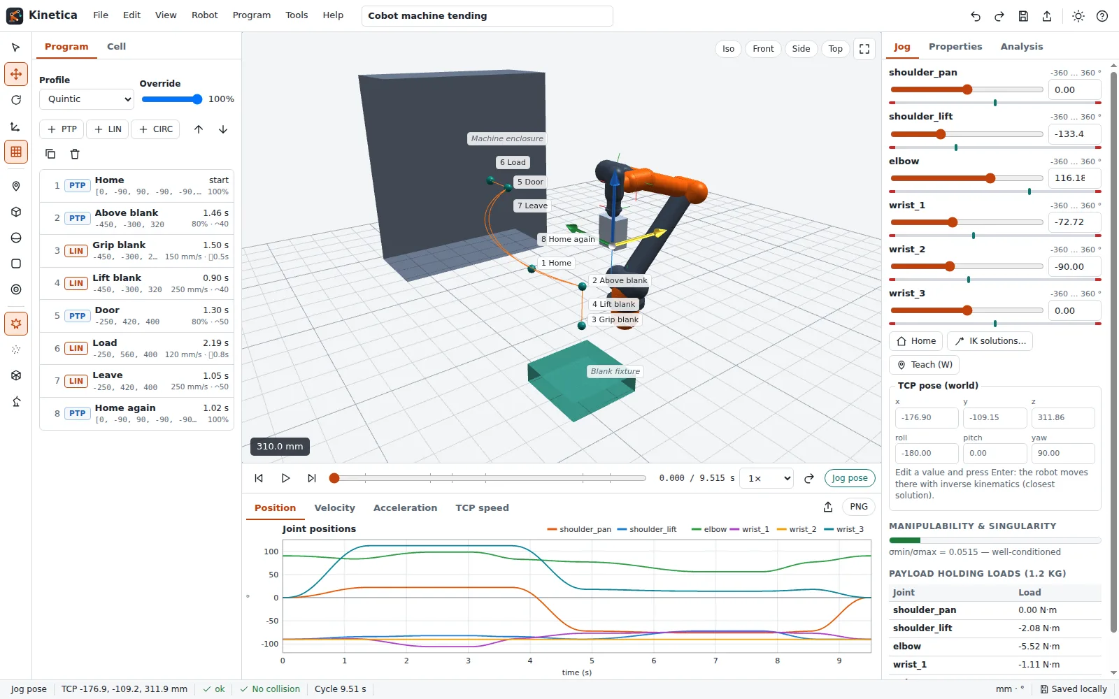 TCP gizmo dragged with live inverse kinematics and joint sliders
